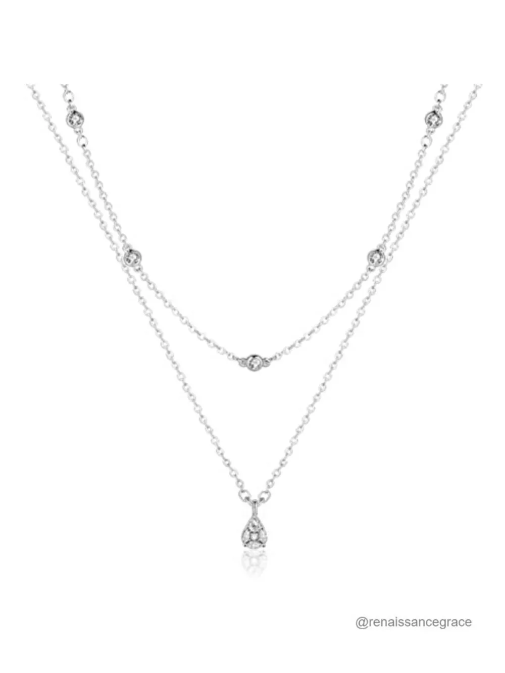 Layered Choker Necklace Set with Dangling Pendant, 18K Gold Plated, Cubic